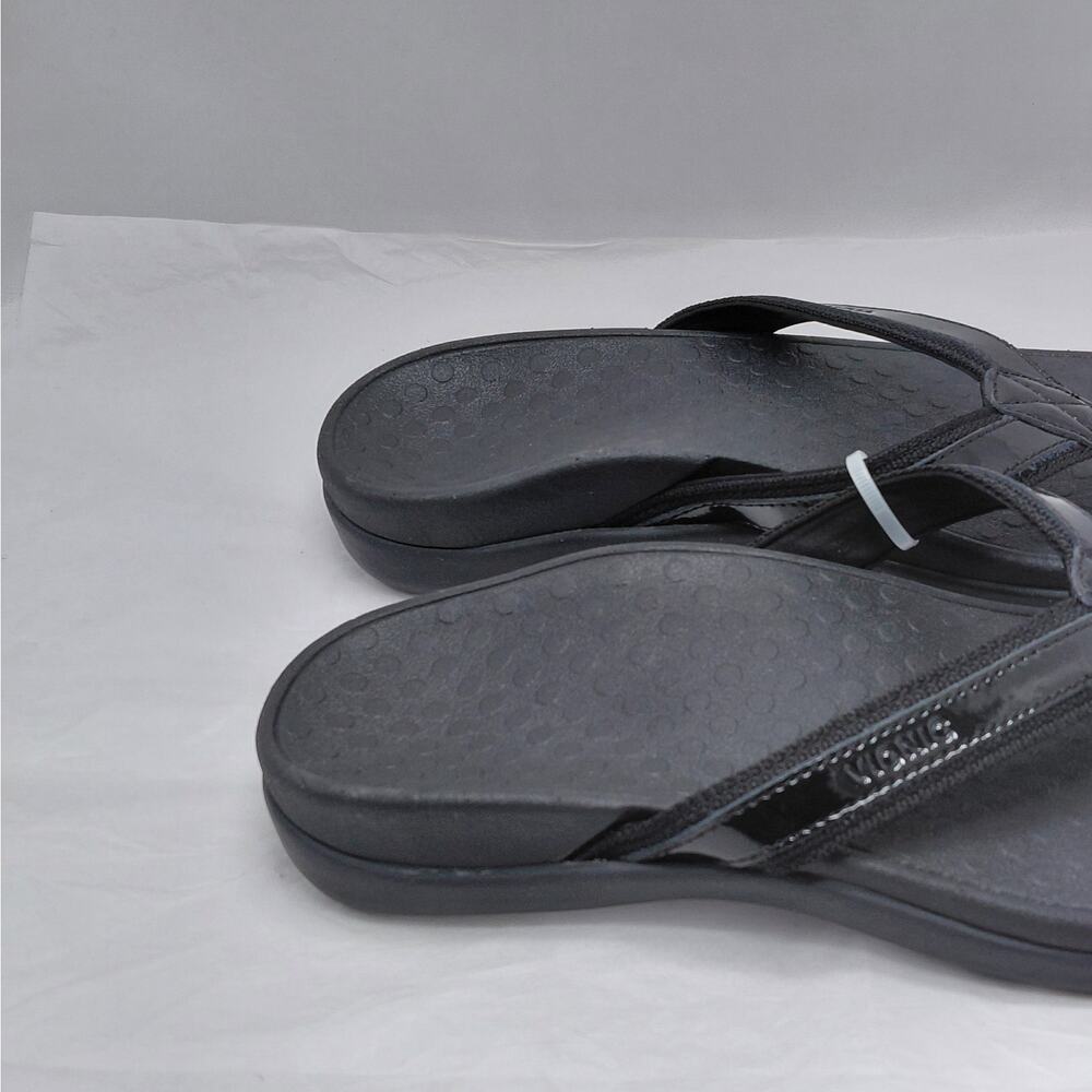 Vionic Womens Flip Flop Thong Sandals Size 7 Black Patent Comfort Vacation Shoes - Picture 6 of 10